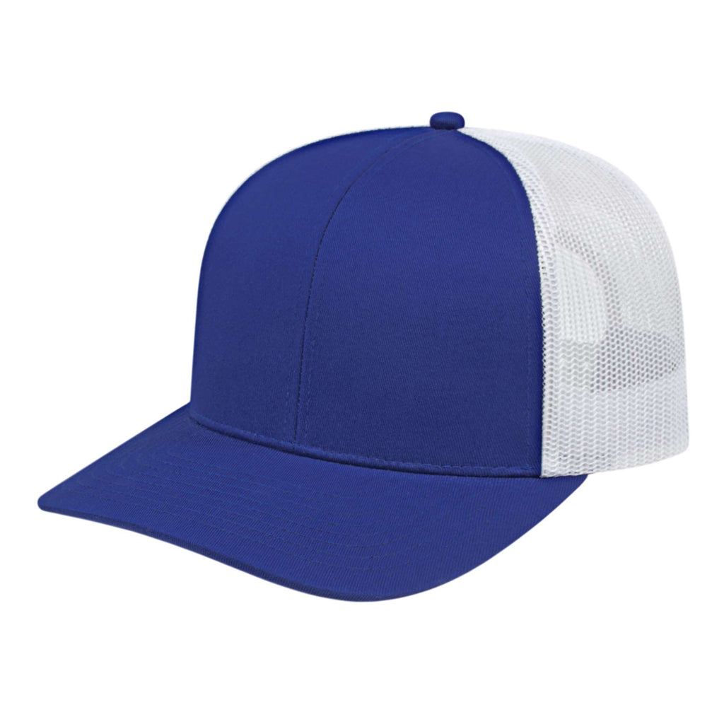 Cap America Poly Cotton Trucker Cap with Mesh Back Embroidery - Royal/White - Front