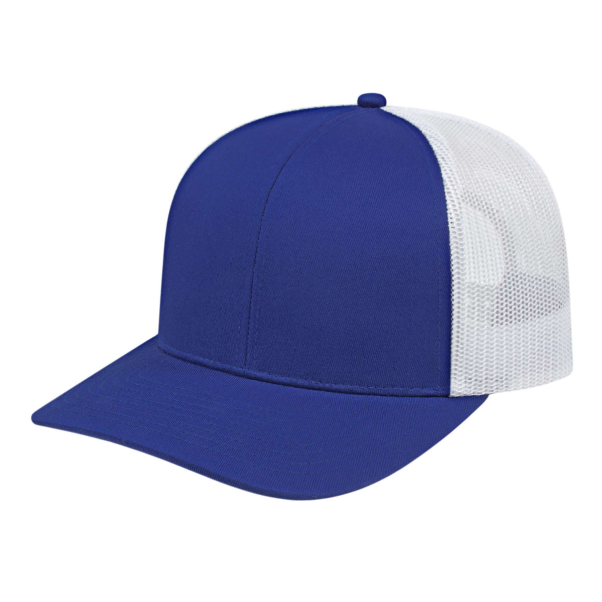 Cap America Poly Cotton Trucker Cap with Mesh Back Embroidery - Royal/White - Front