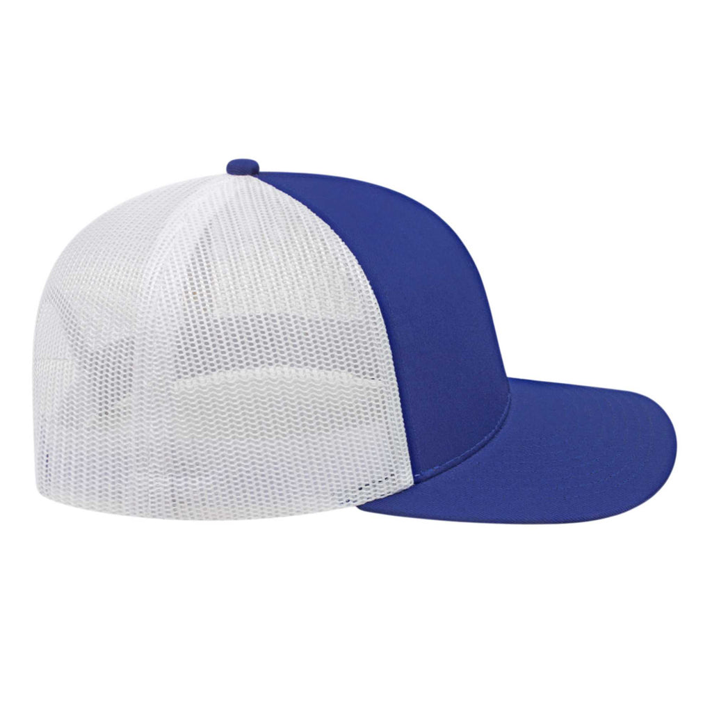 Cap America Poly Cotton Trucker Cap with Mesh Back Embroidery - Royal/White - Left Side