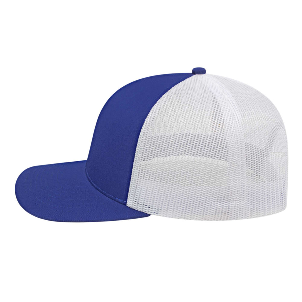 Cap America Poly Cotton Trucker Cap with Mesh Back Embroidery - Royal/White - Right Side
