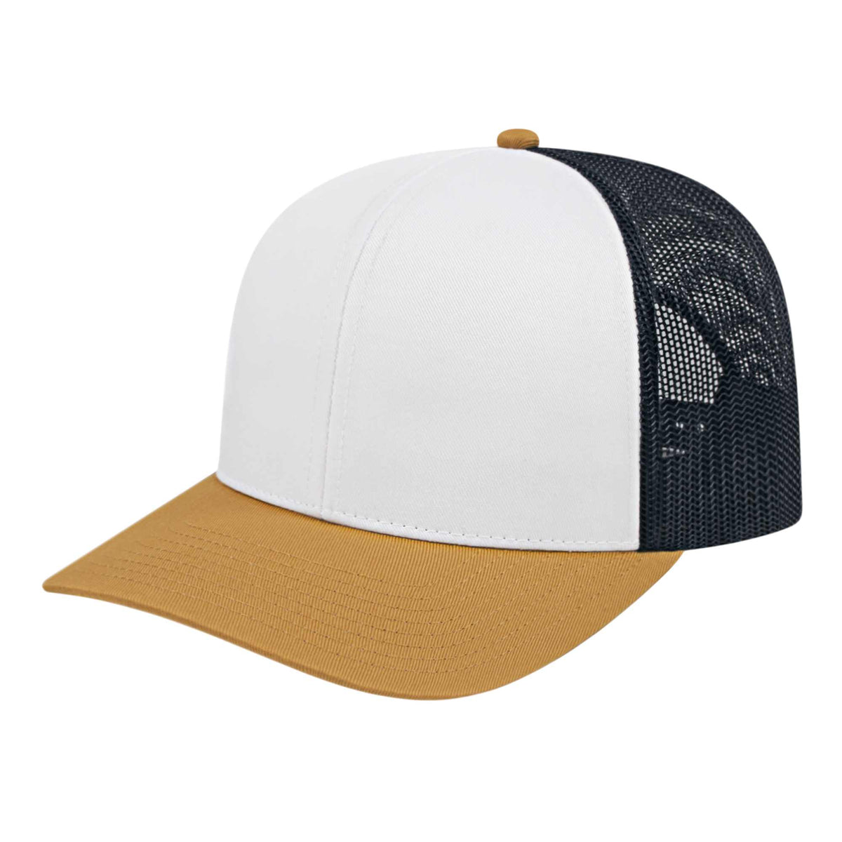 Cap America Poly Cotton Trucker Cap with Mesh Back Embroidery - White/Amber/Black - Photo 2