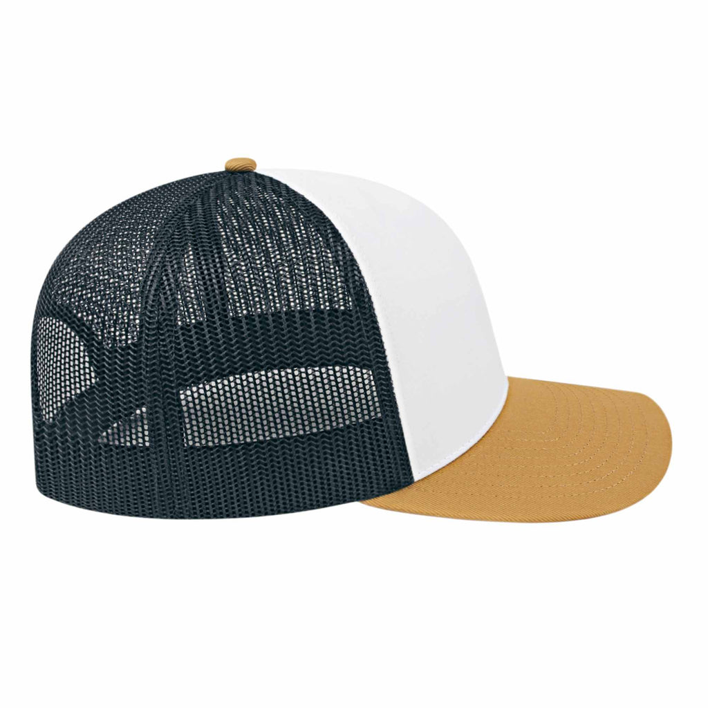 Cap America Poly Cotton Trucker Cap with Mesh Back Embroidery - White/Amber/Black - Photo 3