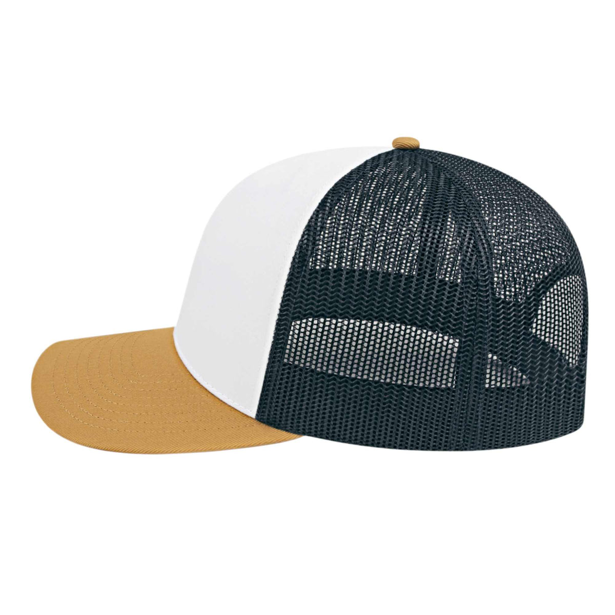Cap America Poly Cotton Trucker Cap with Mesh Back Embroidery - White/Amber/Black - Photo 4