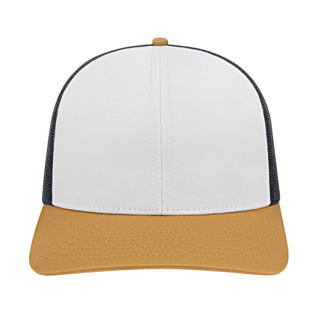 Cap America Poly Cotton Trucker Cap with Mesh Back Embroidery - White/Amber/Black - Photo 5
