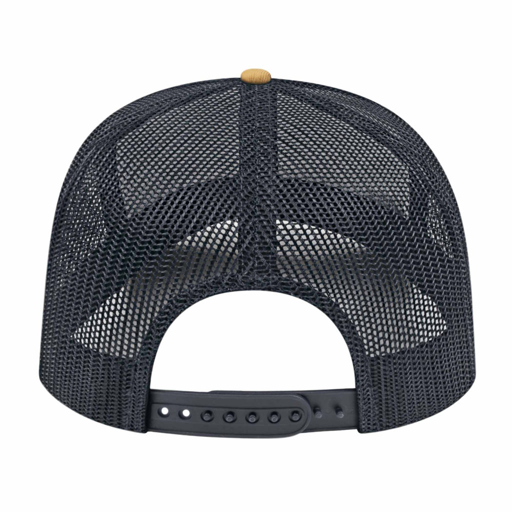 Cap America Poly Cotton Trucker Cap with Mesh Back Embroidery - White/Amber/Black - Photo
