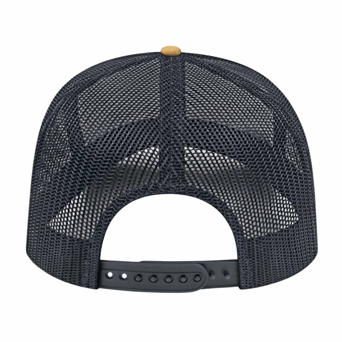 Cap America Poly Cotton Trucker Cap with Mesh Back Embroidery - White/Amber/Black - Photo