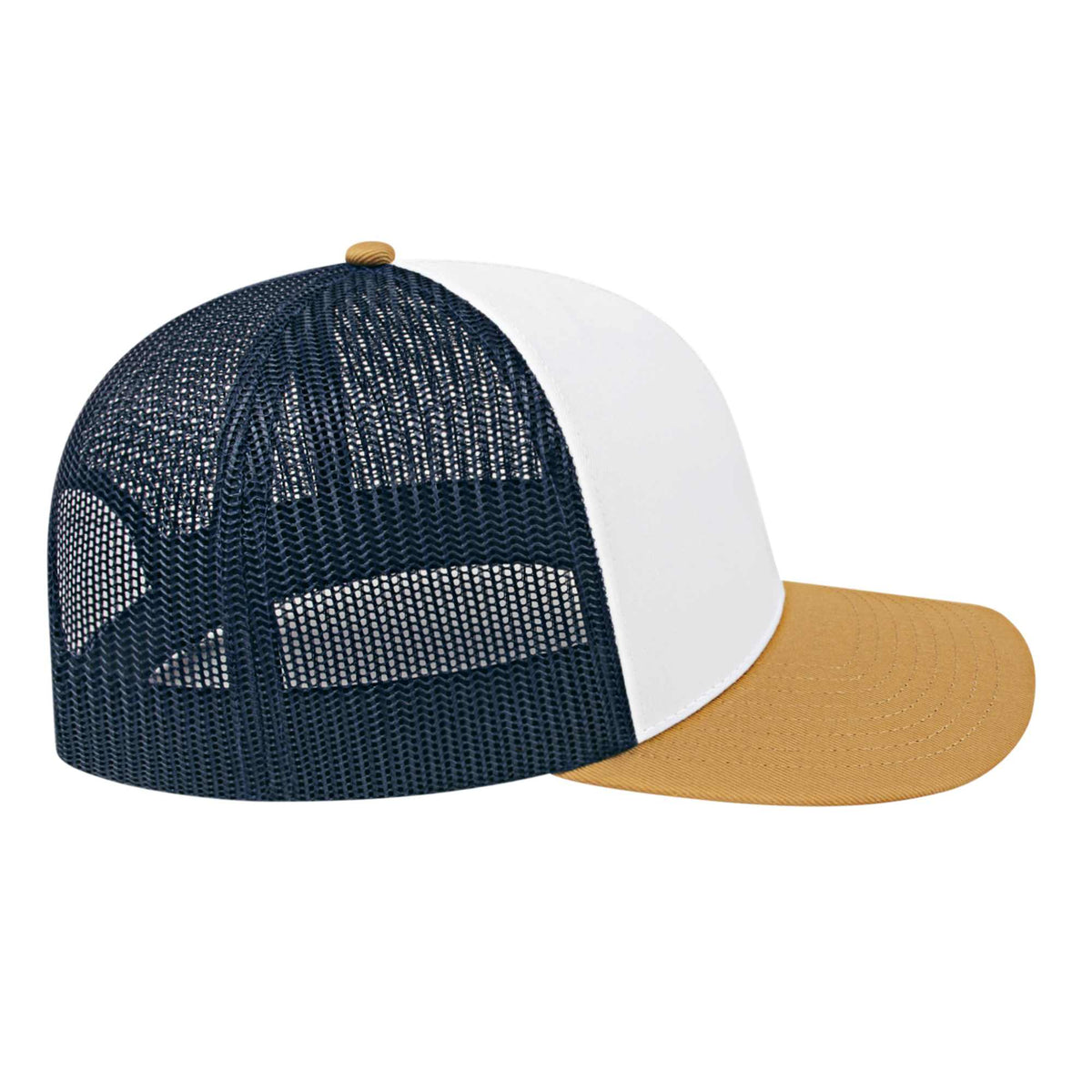 Cap America Poly Cotton Trucker Cap with Mesh Back Embroidery - White/Amber/Navy - Photo 3
