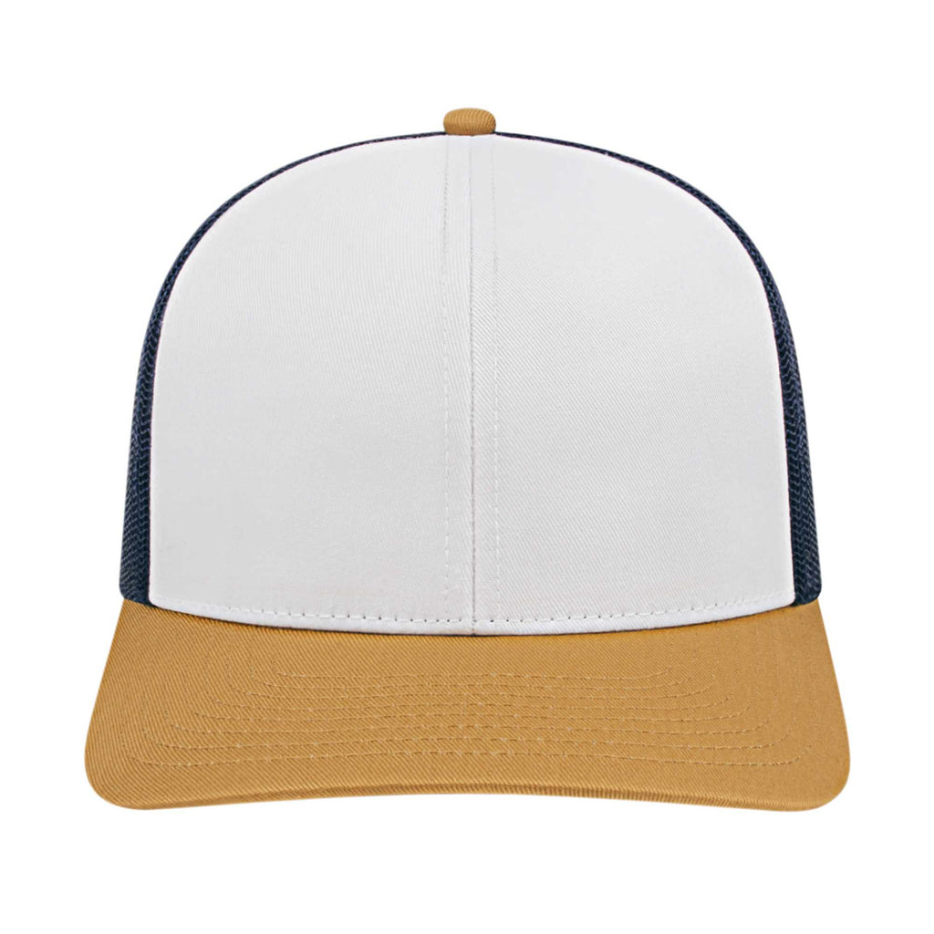 Cap America Poly Cotton Trucker Cap with Mesh Back Embroidery - White/Amber/Navy - Photo 5