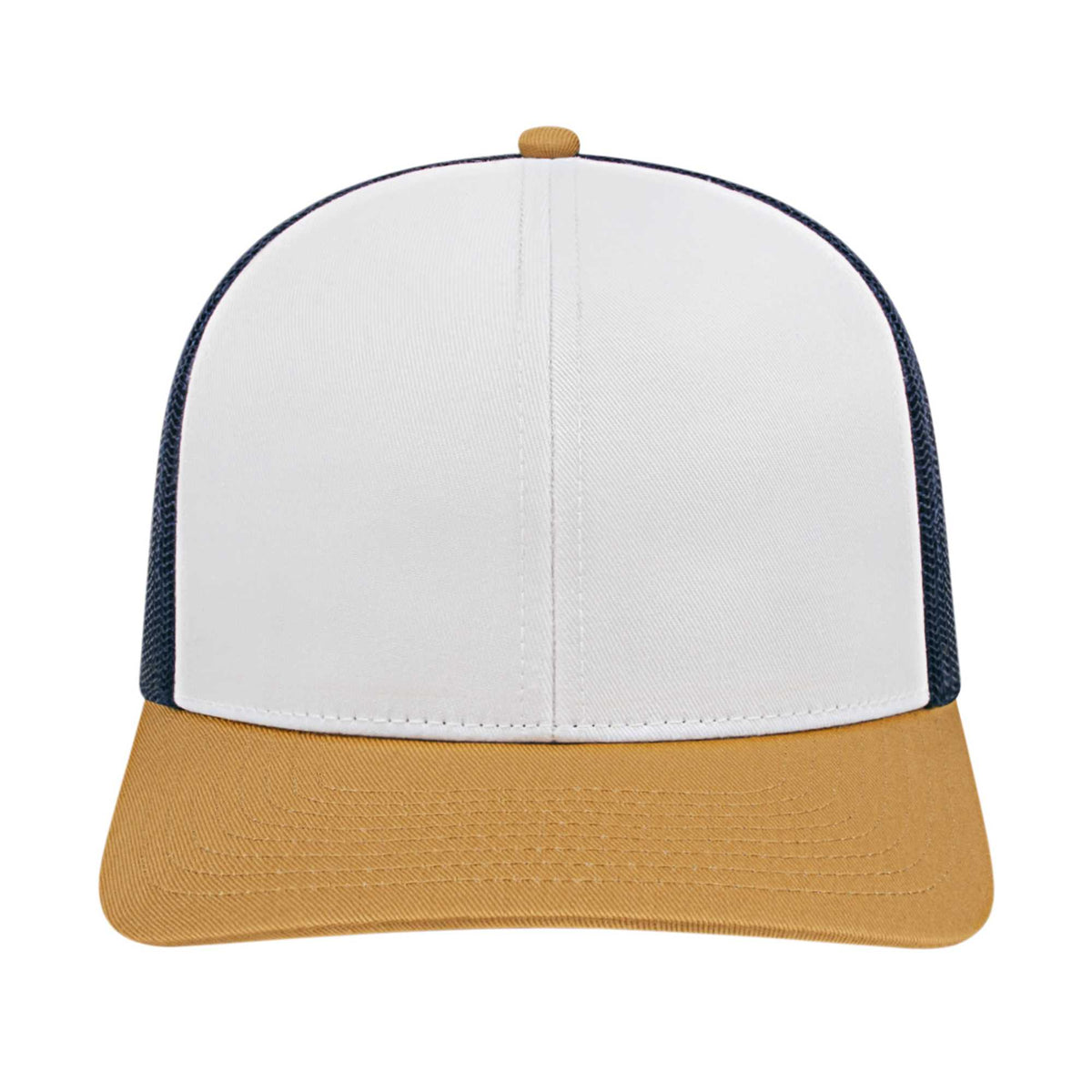 Cap America Poly Cotton Trucker Cap with Mesh Back Embroidery - White/Amber/Navy - Photo 5