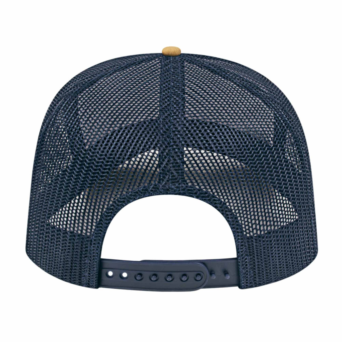 Cap America Poly Cotton Trucker Cap with Mesh Back Embroidery - White/Amber/Navy - Photo