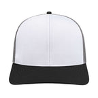 Cap America Poly Cotton Trucker Cap with Mesh Back Embroidery - White/Black/Gray - Front 2