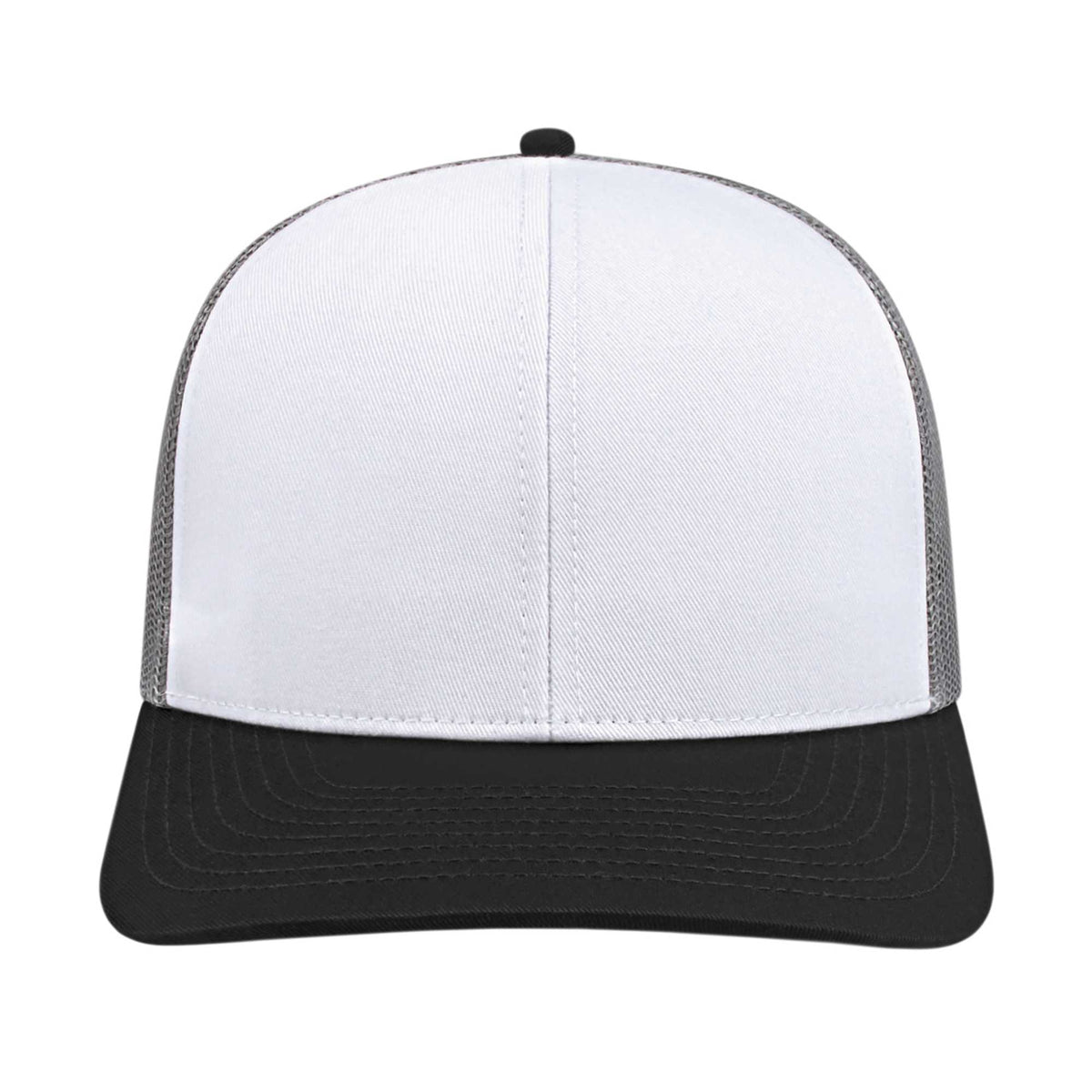 Cap America Poly Cotton Trucker Cap with Mesh Back Embroidery - White/Black/Gray - Front 2