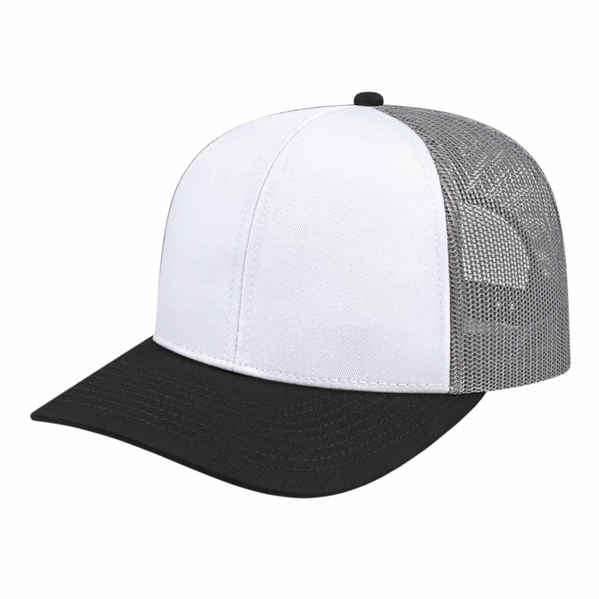 Cap America Poly Cotton Trucker Cap with Mesh Back Embroidery - White/Black/Gray - Front