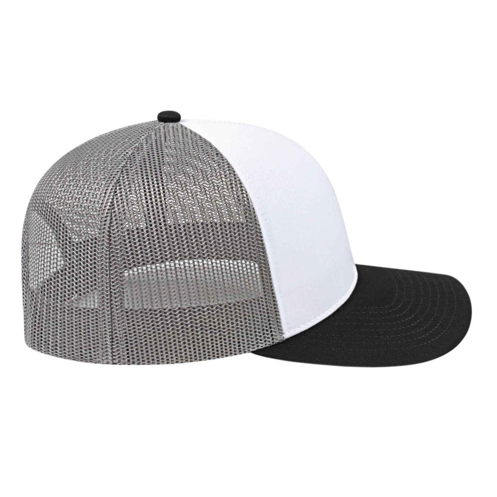Cap America Poly Cotton Trucker Cap with Mesh Back Embroidery - White/Black/Gray - Left Side