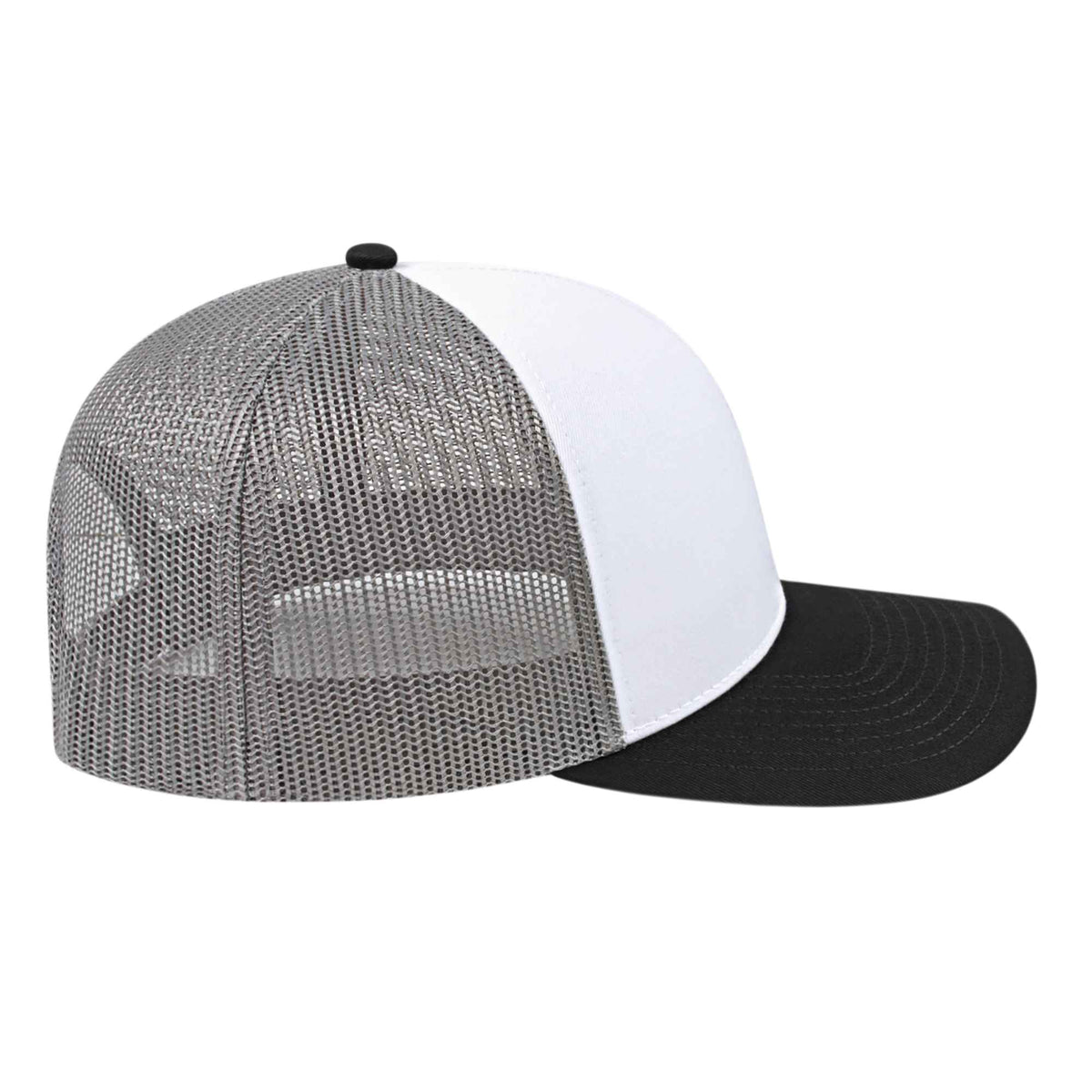 Cap America Poly Cotton Trucker Cap with Mesh Back Embroidery - White/Black/Gray - Left Side