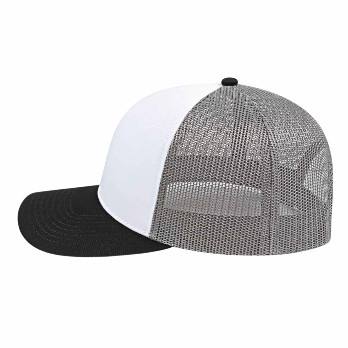 Cap America Poly Cotton Trucker Cap with Mesh Back Embroidery - White/Black/Gray - Right Side