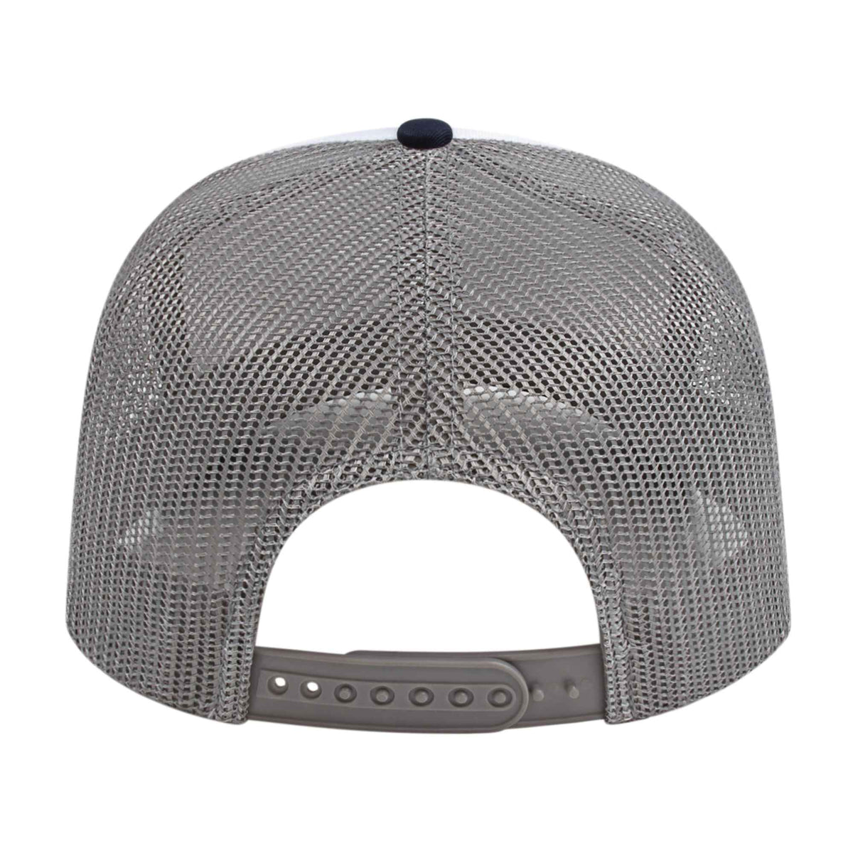 Cap America Poly Cotton Trucker Cap with Mesh Back Embroidery - White/Navy/Gray - Back