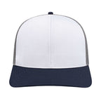 Cap America Poly Cotton Trucker Cap with Mesh Back Embroidery - White/Navy/Gray - Front 2