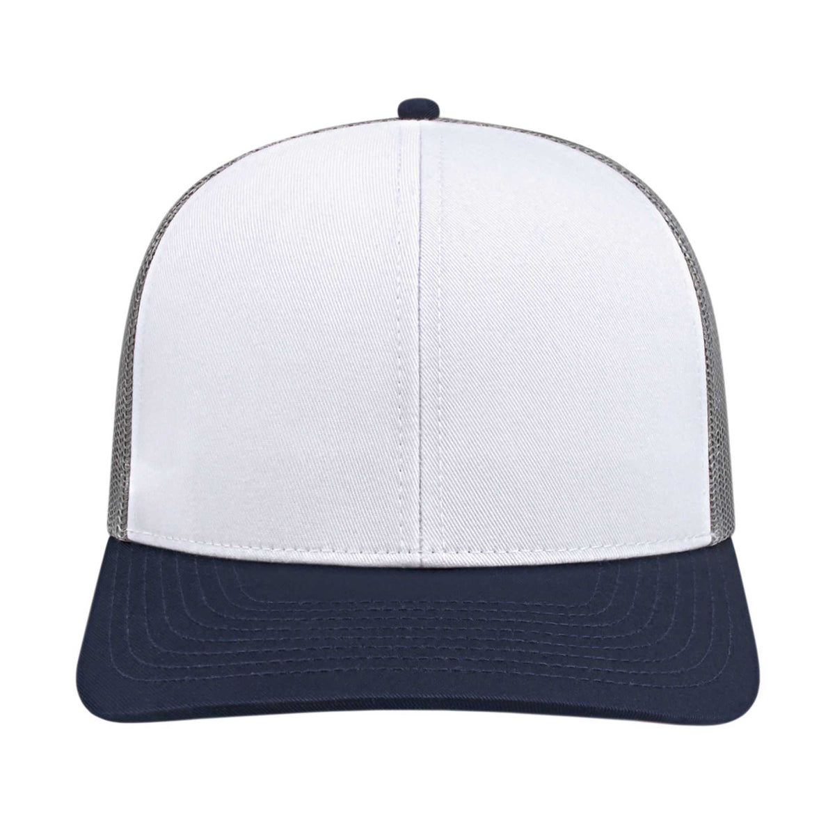 Cap America Poly Cotton Trucker Cap with Mesh Back Embroidery - White/Navy/Gray - Front 2