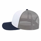 Cap America Poly Cotton Trucker Cap with Mesh Back Embroidery - White/Navy/Gray - Right Side