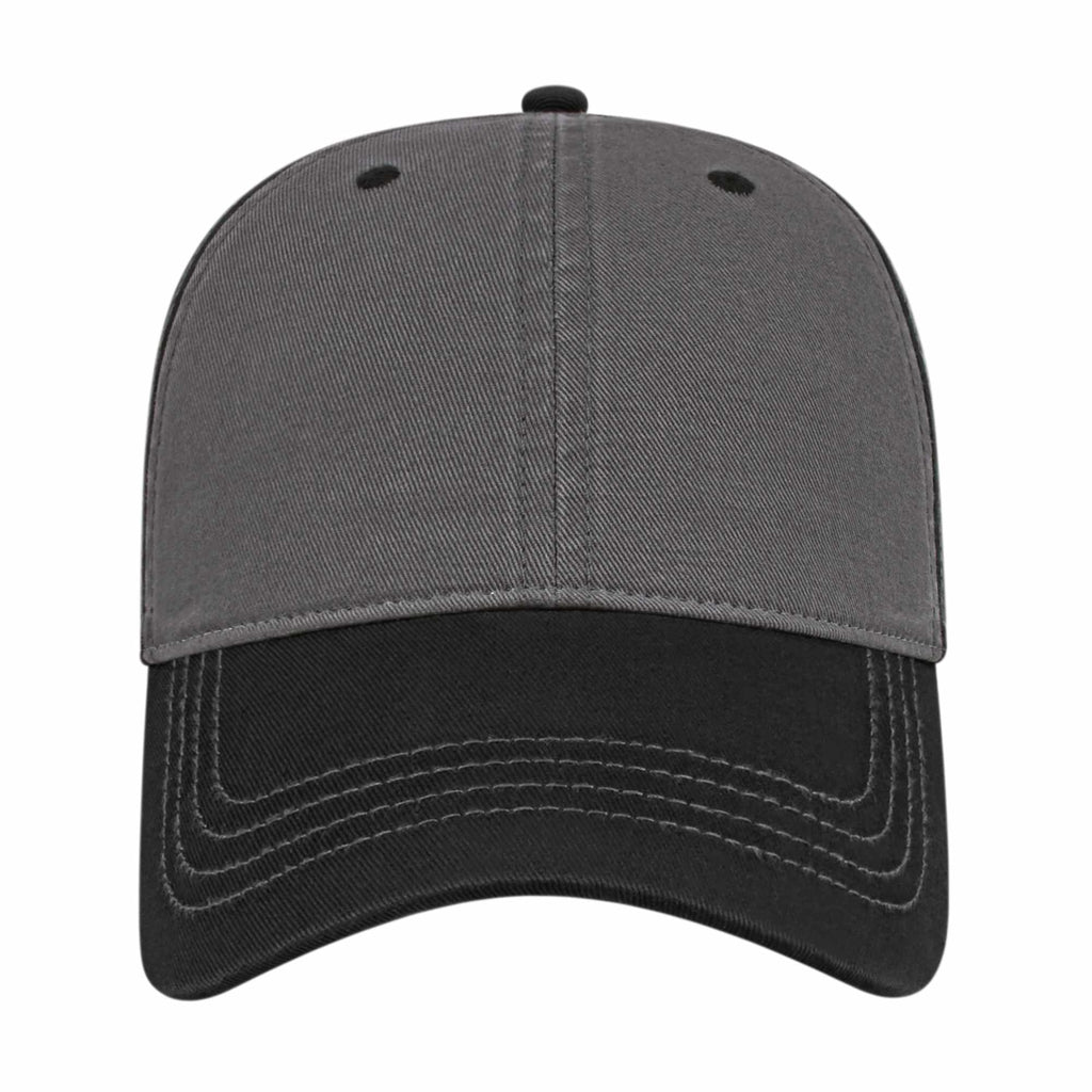 Cap America Relaxed Washed Chino Golf Cap Embroidery - Gray/Black - Front 2