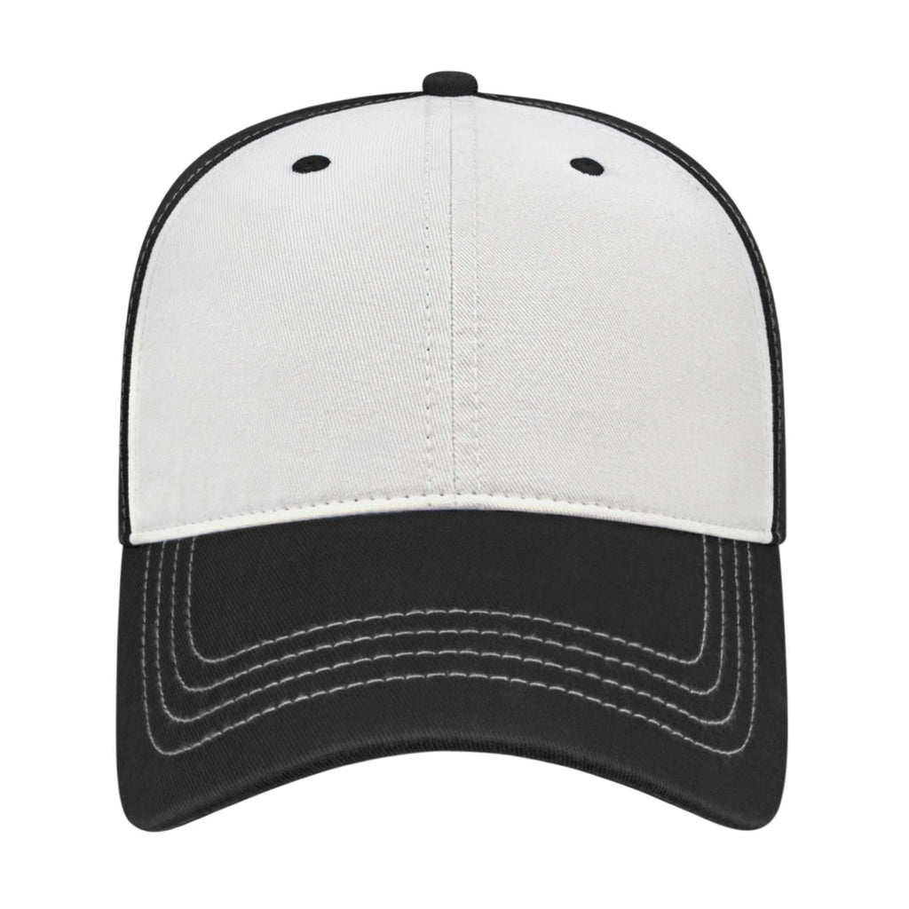 Cap America Relaxed Washed Chino Golf Cap Embroidery - White/Black - Front 2