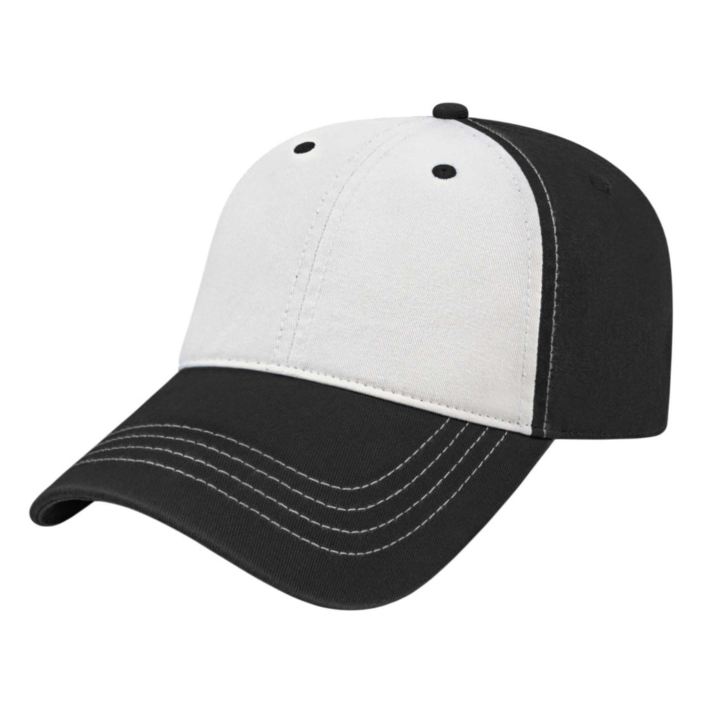 Cap America Relaxed Washed Chino Golf Cap Embroidery - White/Black - Front