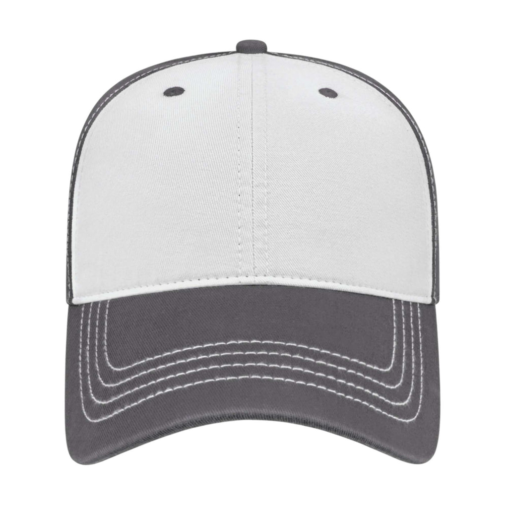Cap America Relaxed Washed Chino Golf Cap Embroidery - White/Dark Gray - Front 2