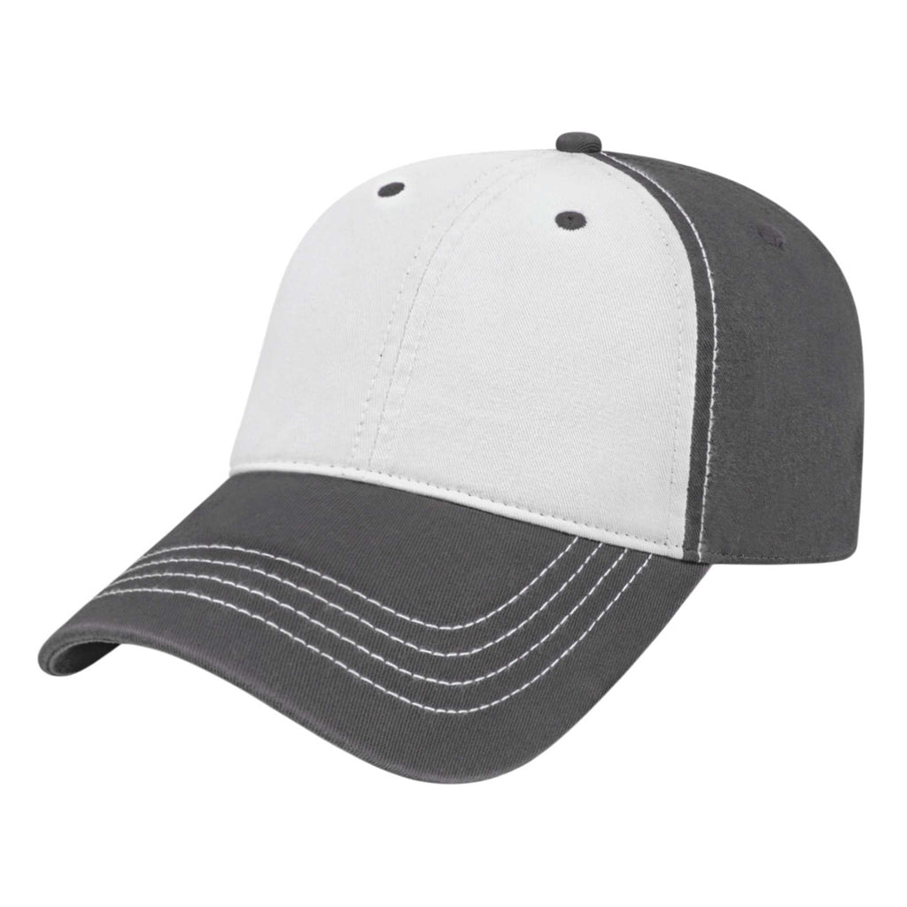 Cap America Relaxed Washed Chino Golf Cap Embroidery - White/Dark Gray - Front