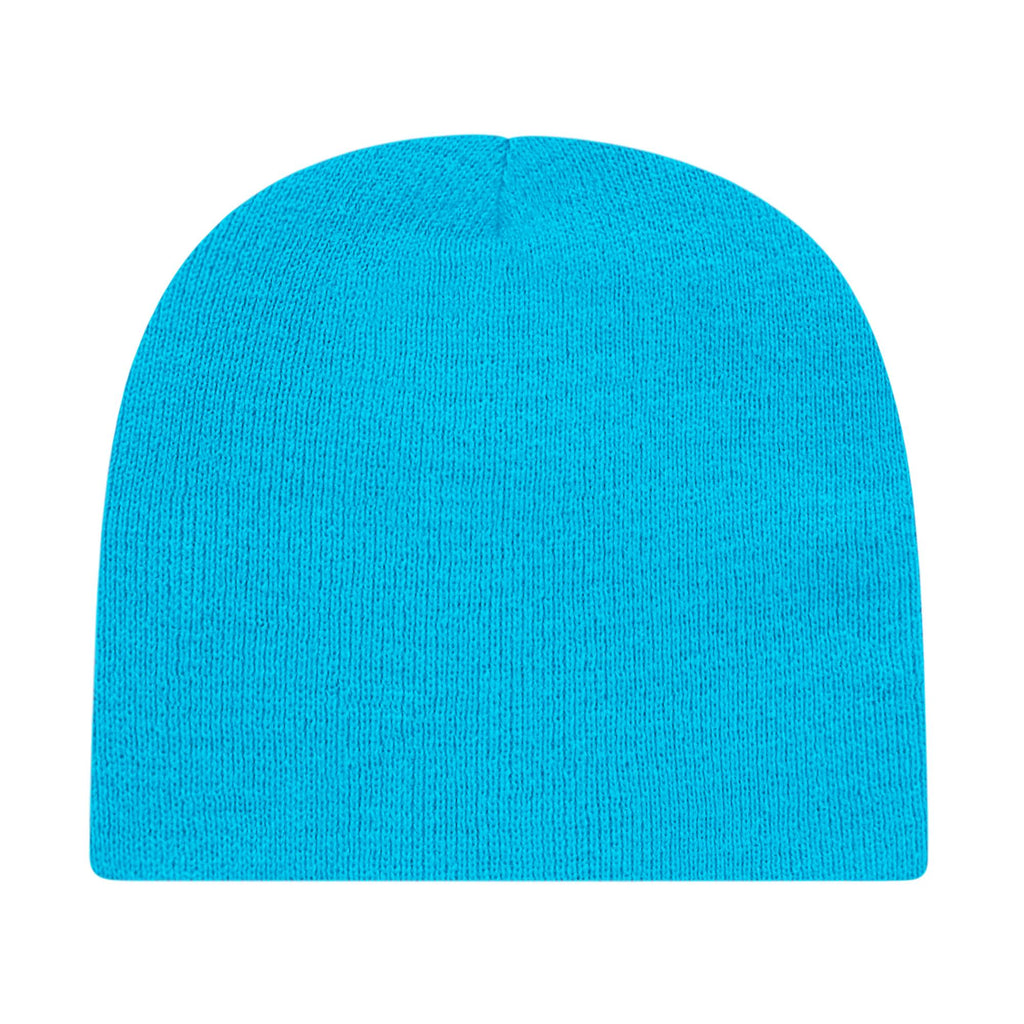 Cap America Rib Knit Beanie Embroidery - Cyan Blue - Photo
