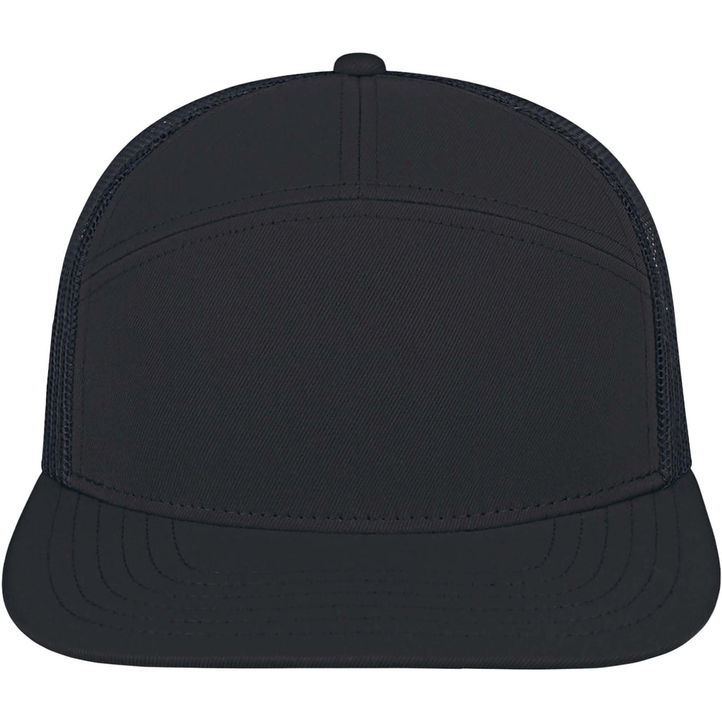 Cap America Seven Panel Trucker Cap Embroidery - Black/Black - Front