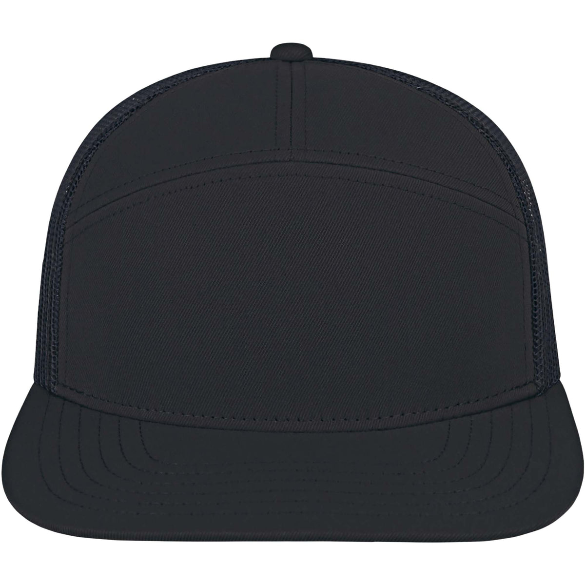 Cap America Seven Panel Trucker Cap Embroidery - Black/Black - Front