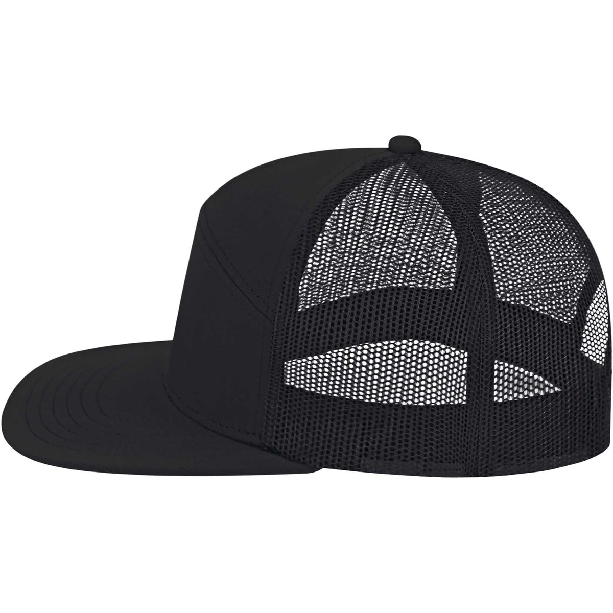 Cap America Seven Panel Trucker Cap Embroidery - Black/Black - Left Side