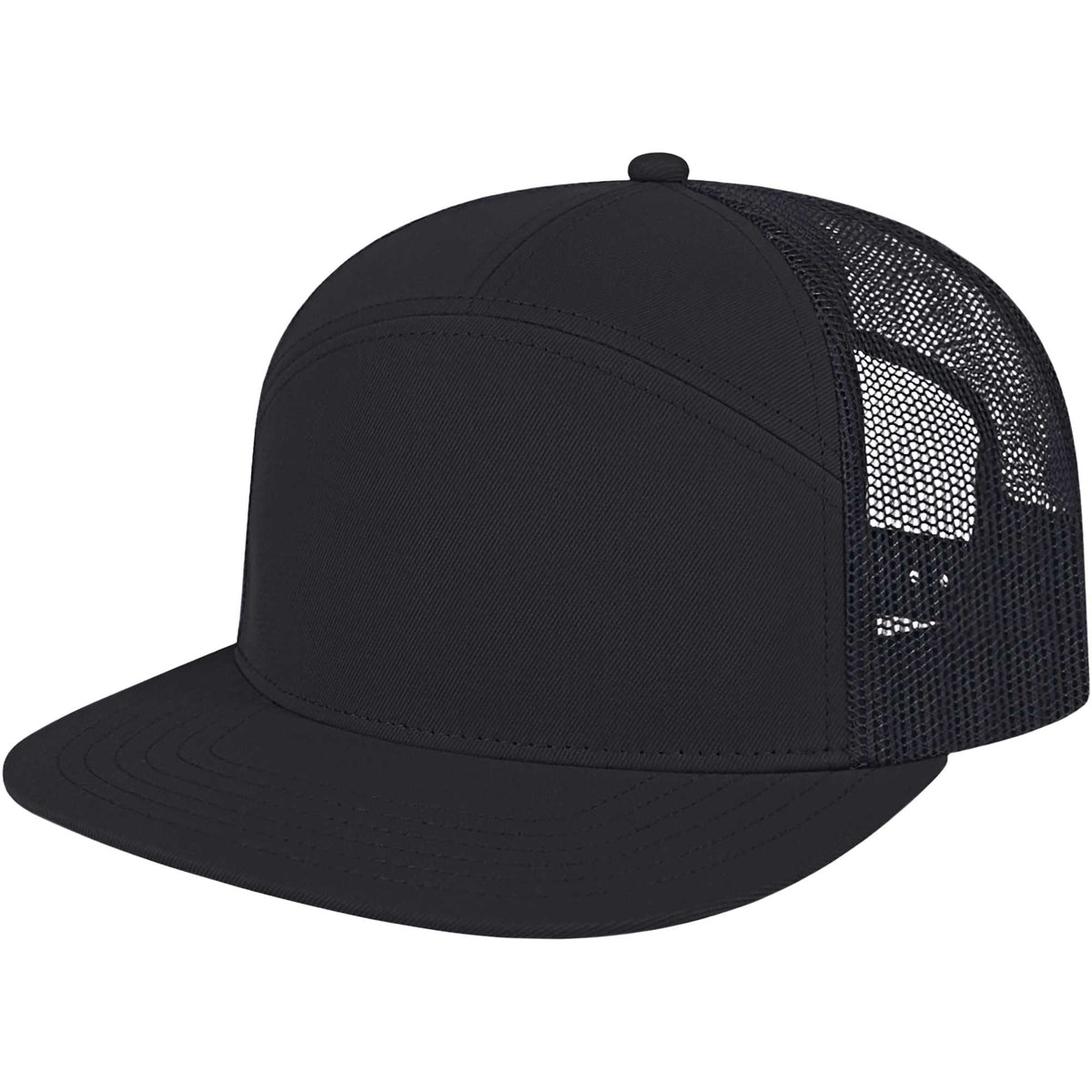 Cap America Seven Panel Trucker Cap Embroidery - Black/Black - Right Angle