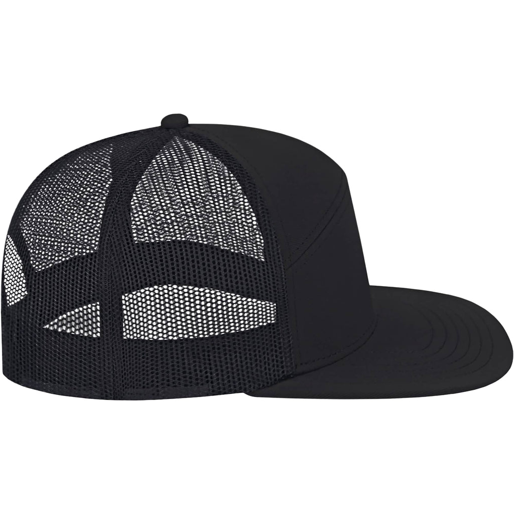 Cap America Seven Panel Trucker Cap Embroidery - Black/Black - Right Side