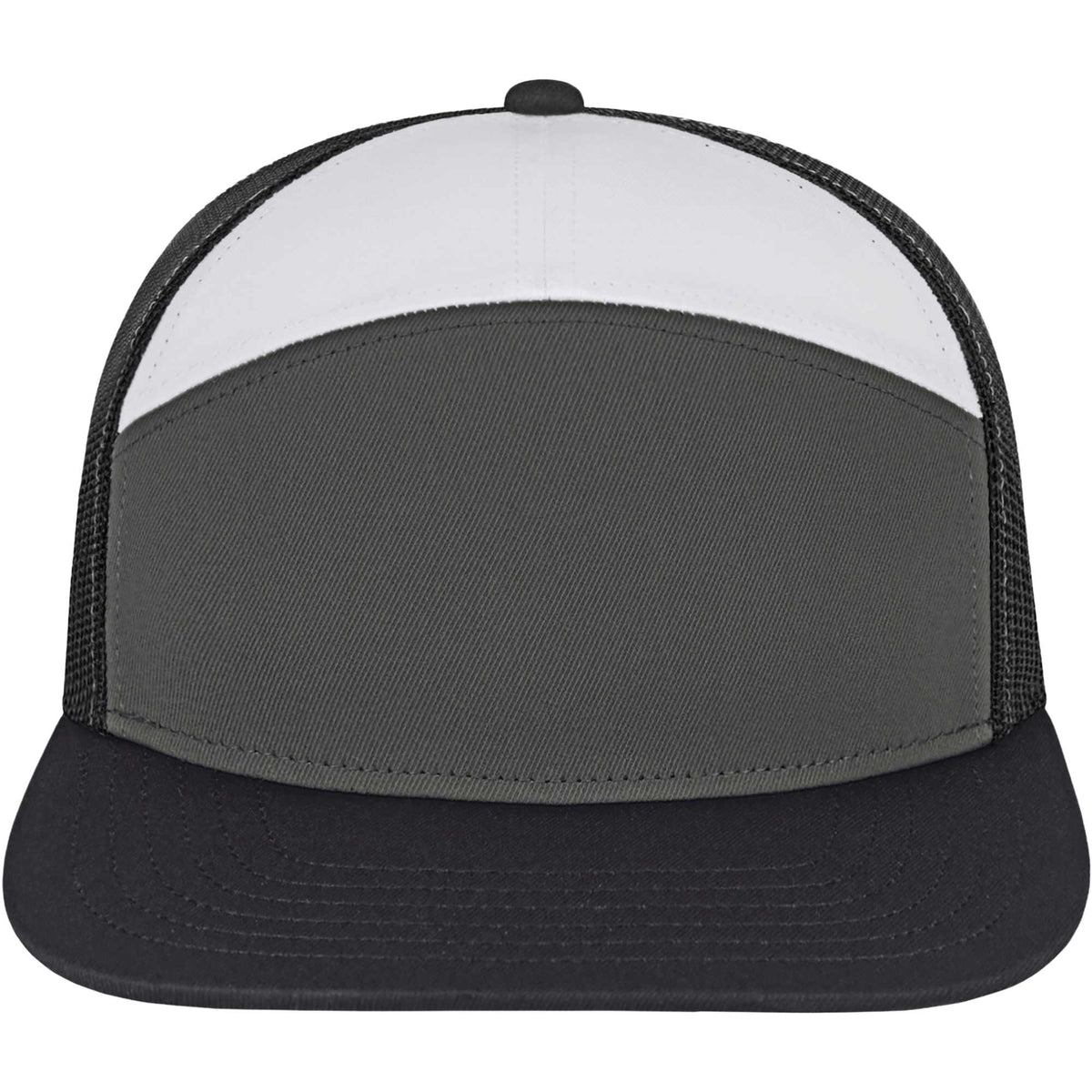 Cap America Seven Panel Trucker Cap Embroidery - Black/Charcoal/White - Front