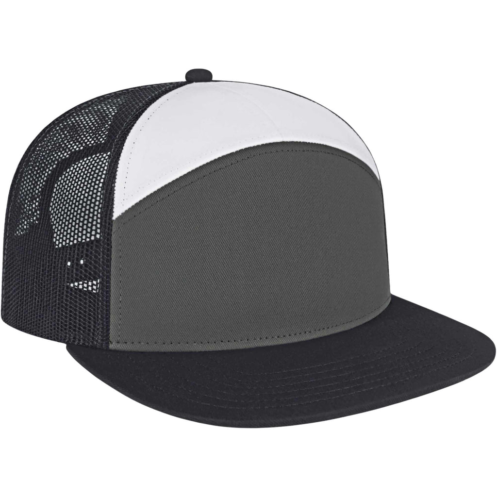 Cap America Seven Panel Trucker Cap Embroidery - Black/Charcoal/White - Left Angle