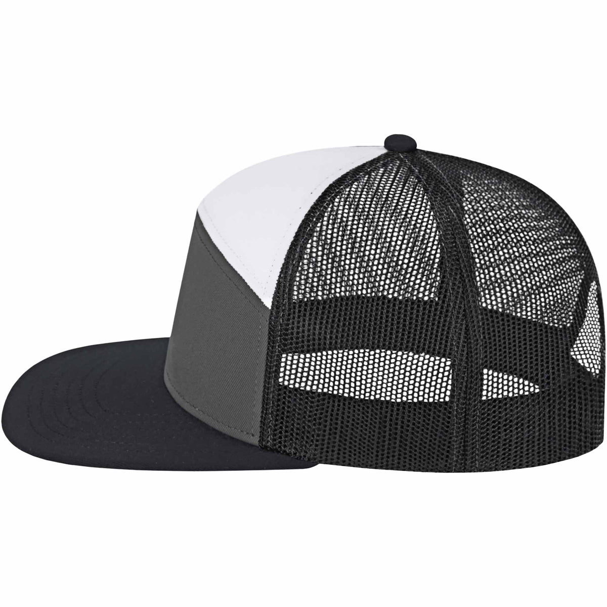 Cap America Seven Panel Trucker Cap Embroidery - Black/Charcoal/White - Left Side
