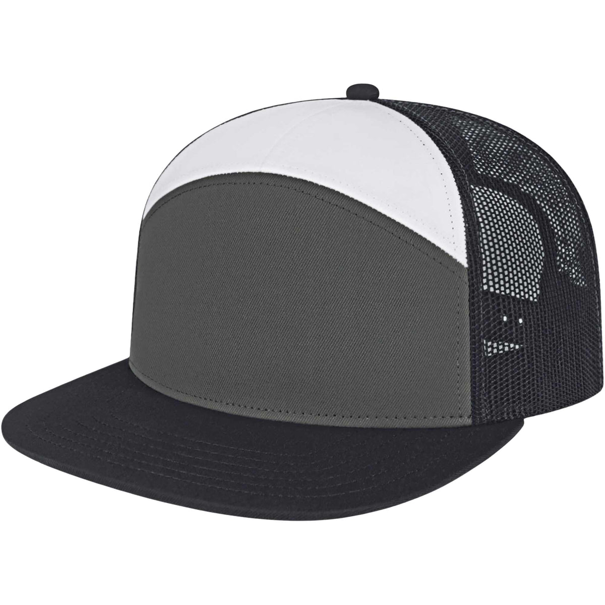 Cap America Seven Panel Trucker Cap Embroidery - Black/Charcoal/White - Right Angle