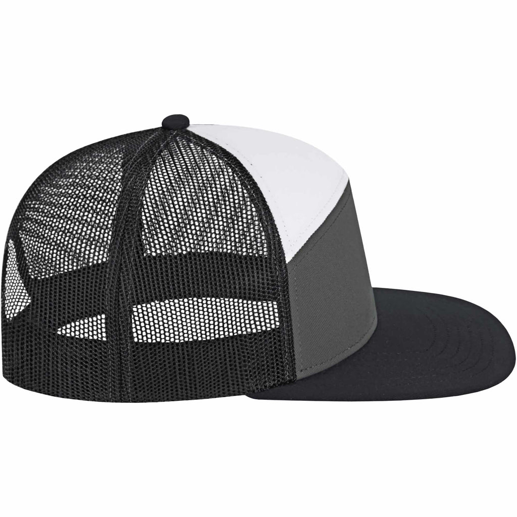 Cap America Seven Panel Trucker Cap Embroidery - Black/Charcoal/White - Right Side