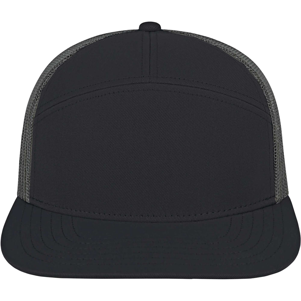 Cap America Seven Panel Trucker Cap Embroidery - Black/Gray - Front