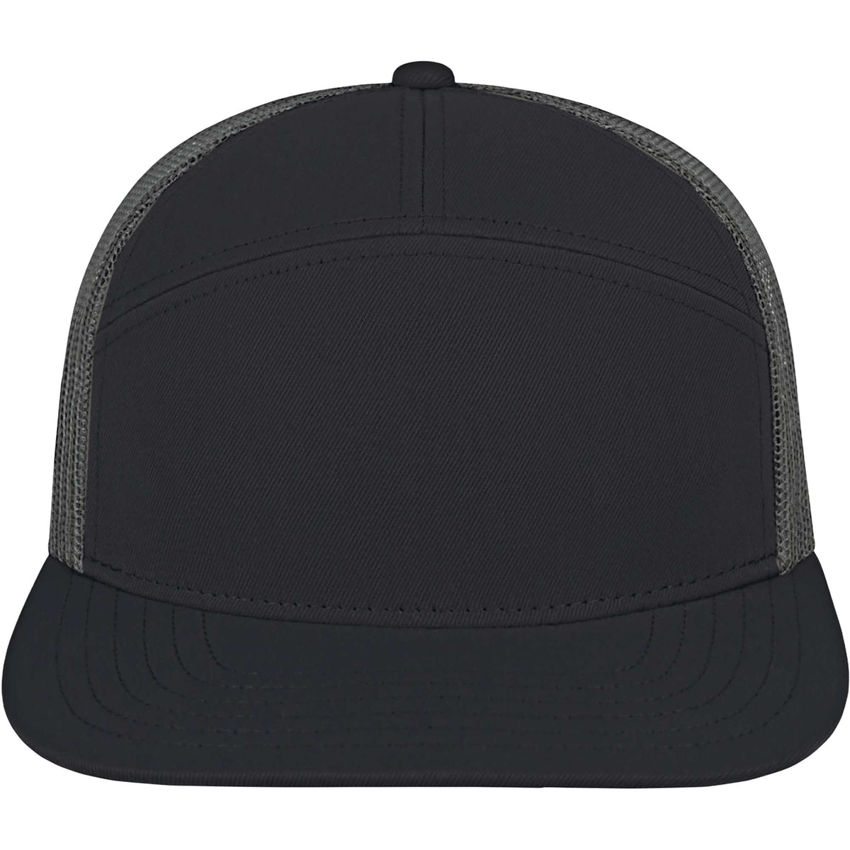 Cap America Seven Panel Trucker Cap Embroidery - Black/Gray - Front