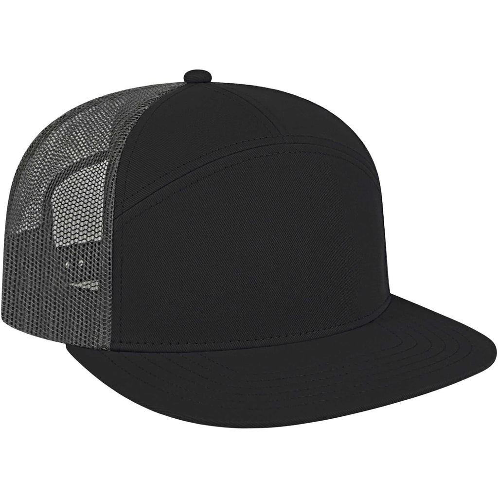Cap America Seven Panel Trucker Cap Embroidery - Black/Gray - Left Angle