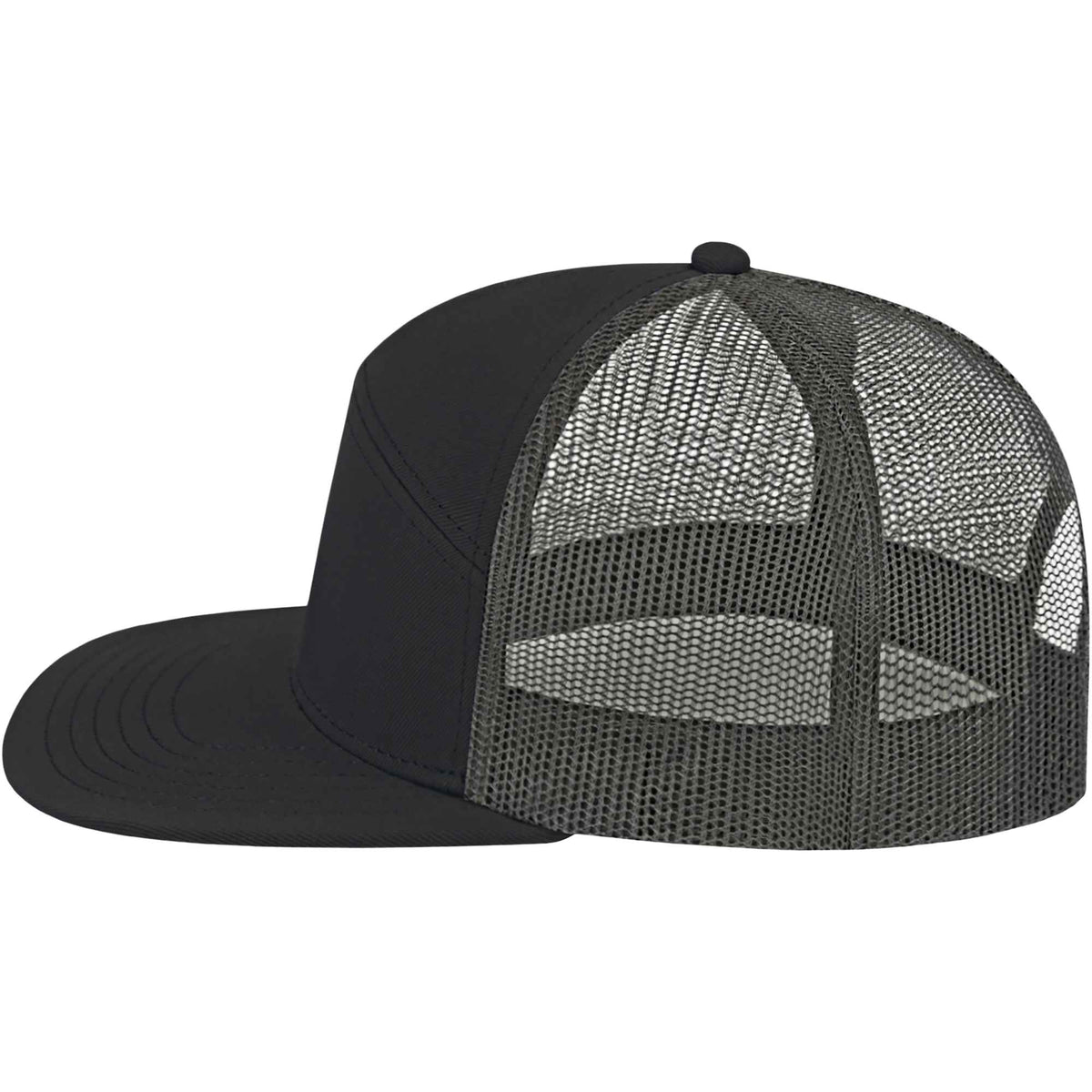 Cap America Seven Panel Trucker Cap Embroidery - Black/Gray - Left Side