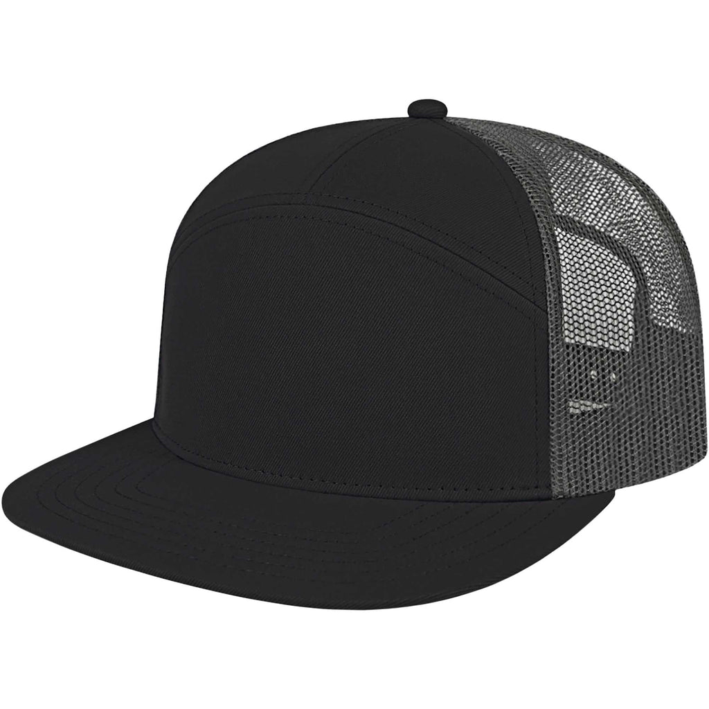Cap America Seven Panel Trucker Cap Embroidery - Black/Gray - Right Angle