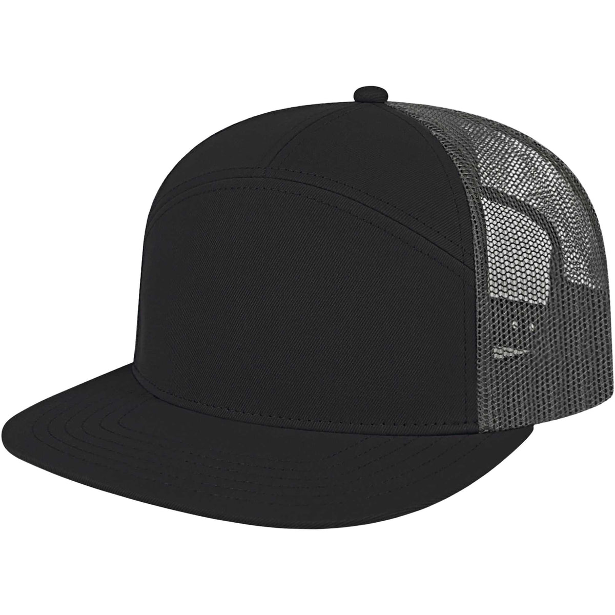 Cap America Seven Panel Trucker Cap Embroidery - Black/Gray - Right Angle