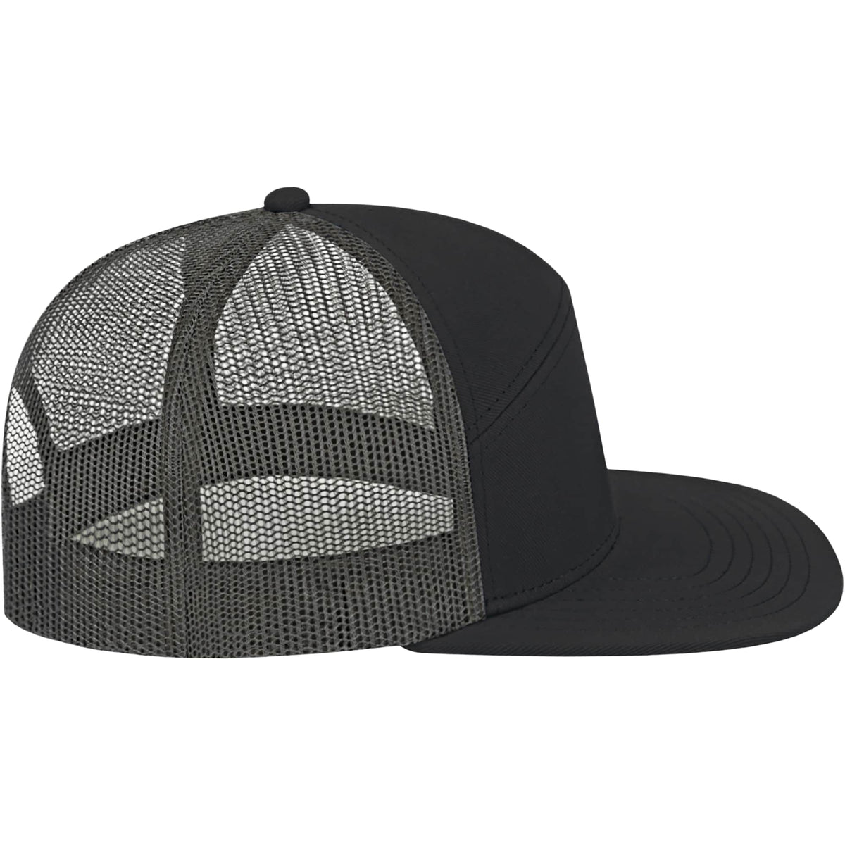 Cap America Seven Panel Trucker Cap Embroidery - Black/Gray - Right Side