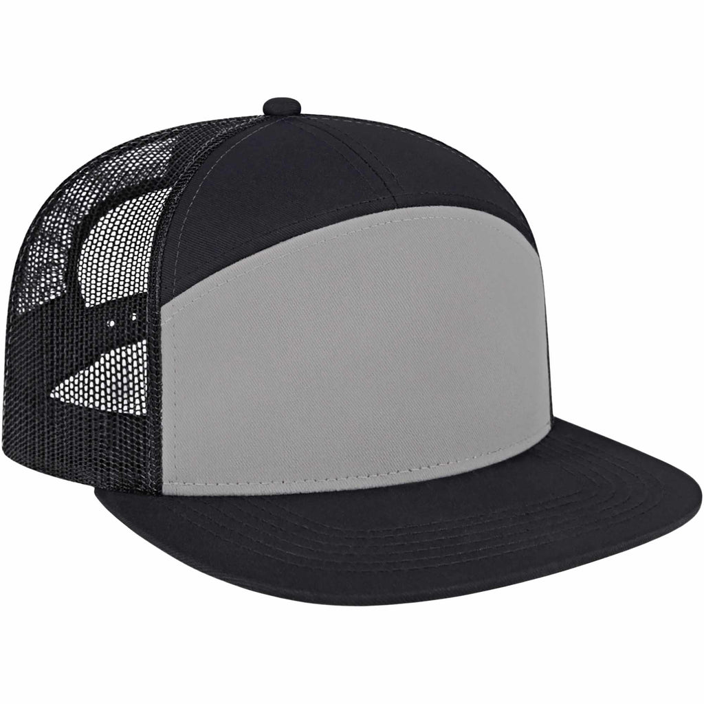 Cap America Seven Panel Trucker Cap Embroidery - Charcoal/Black - Left Angle