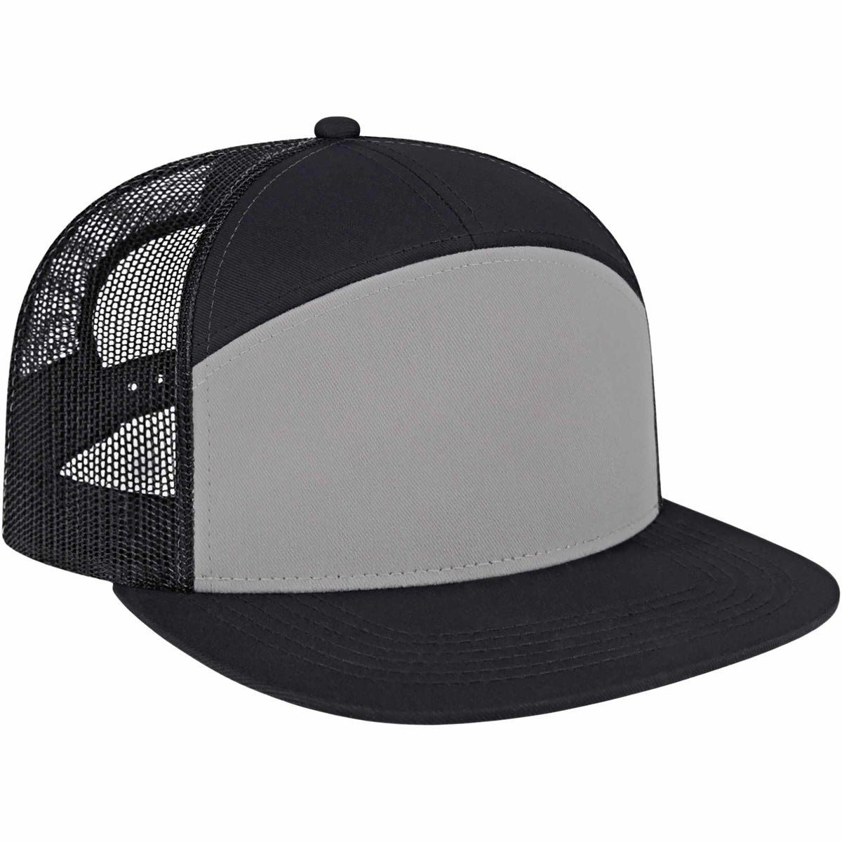 Cap America Seven Panel Trucker Cap Embroidery - Charcoal/Black - Left Angle