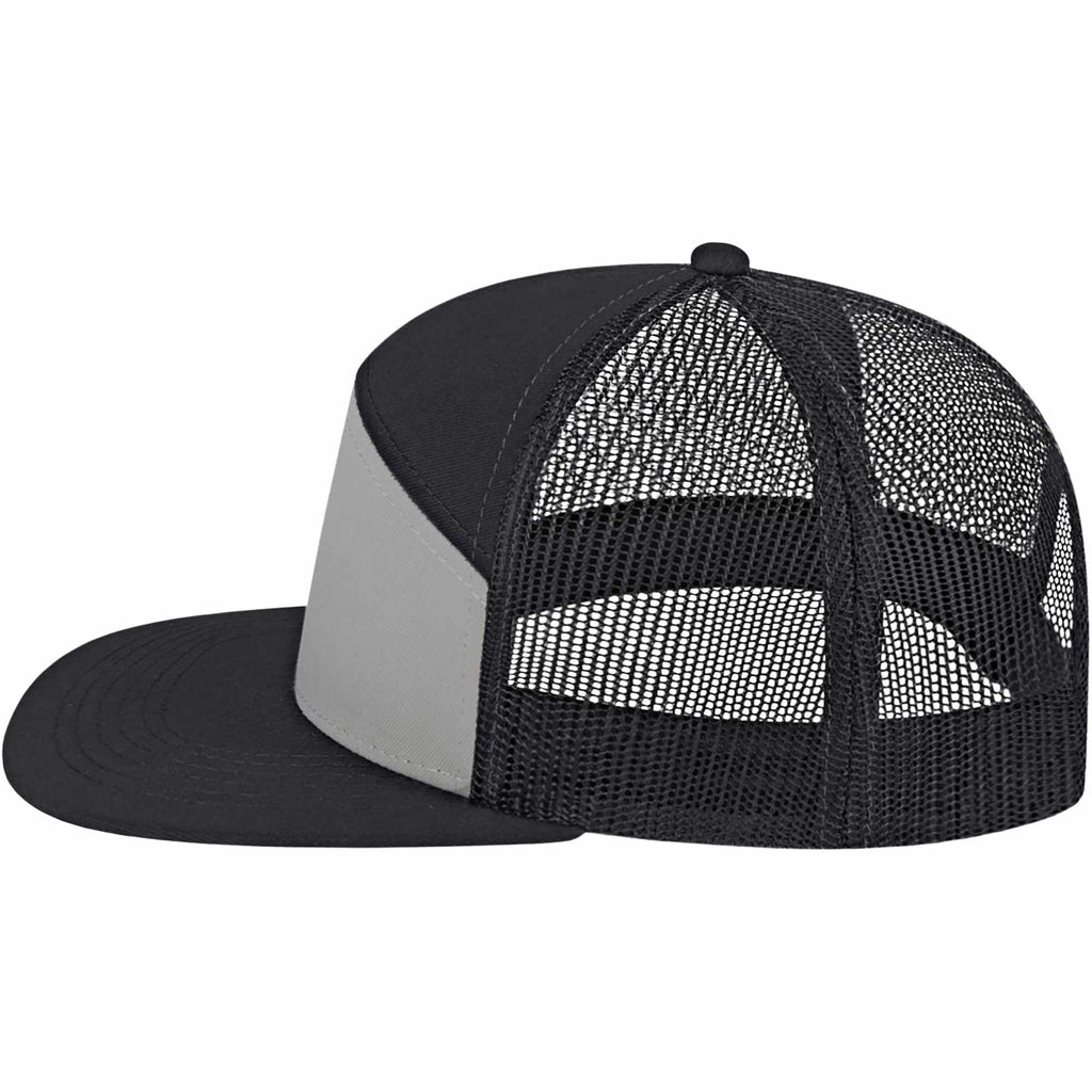 Cap America Seven Panel Trucker Cap Embroidery - Charcoal/Black - Left Side